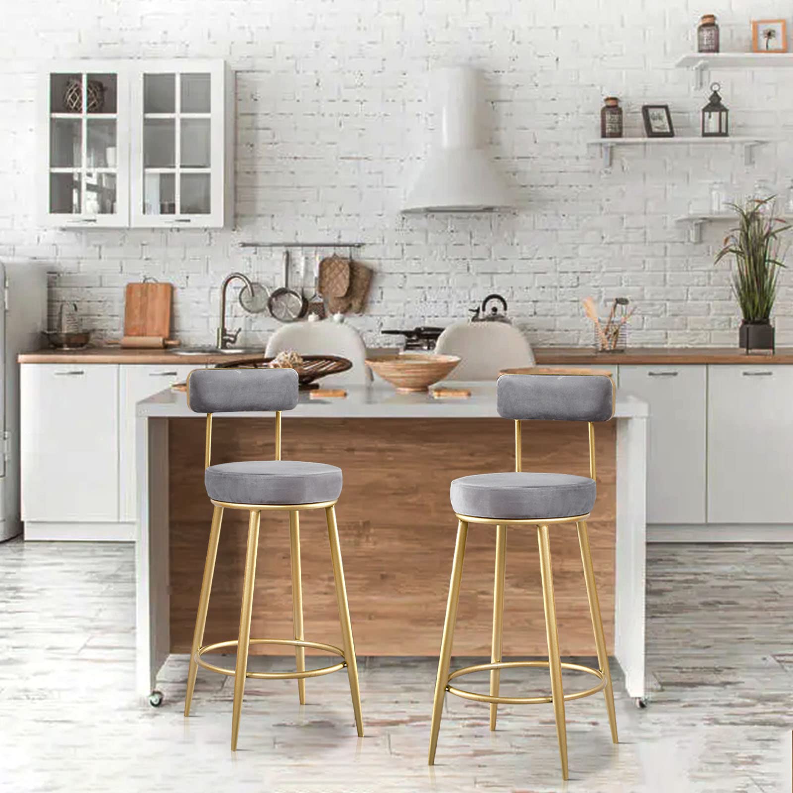 Amazon｜バースツール2個セット、背もたれと金属脚付きのモダンな